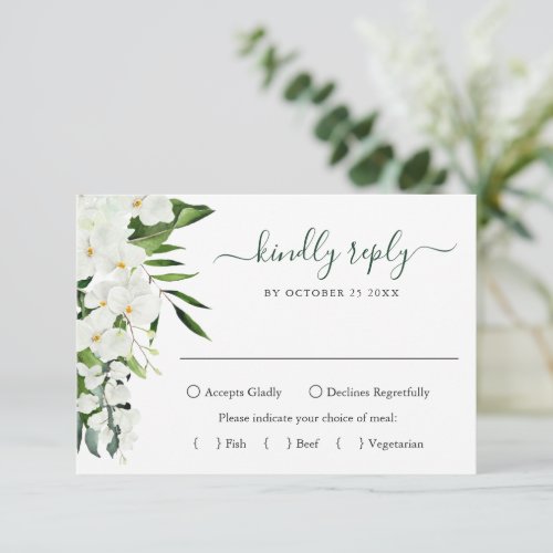 Elegant White Orchids Bohemian Wedding  RSVP Card