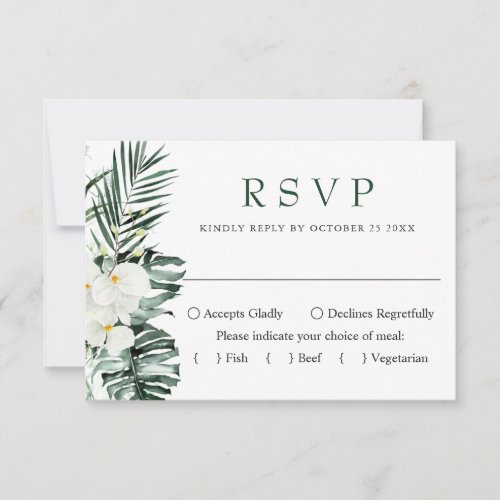 Elegant White Orchids Bohemian Wedding RSVP Card