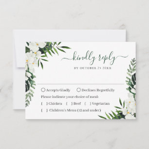 Elegant White Orchids Bohemian Wedding RSVP Card