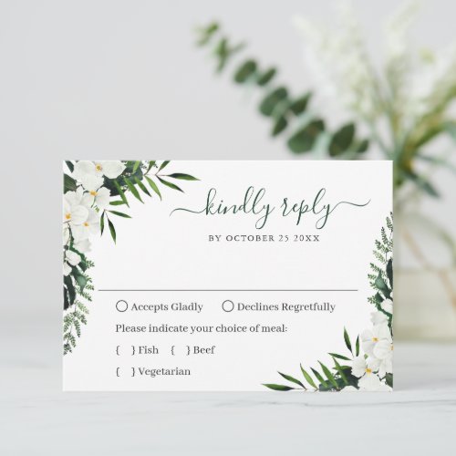 Elegant White Orchids Bohemian Wedding RSVP Card