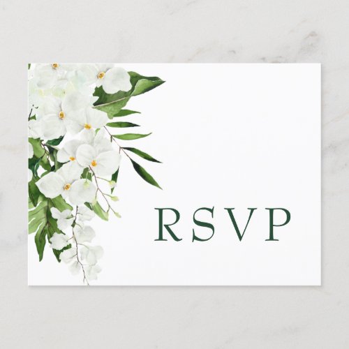 Elegant White Orchids Bohemian Wedding RSVP Postcard