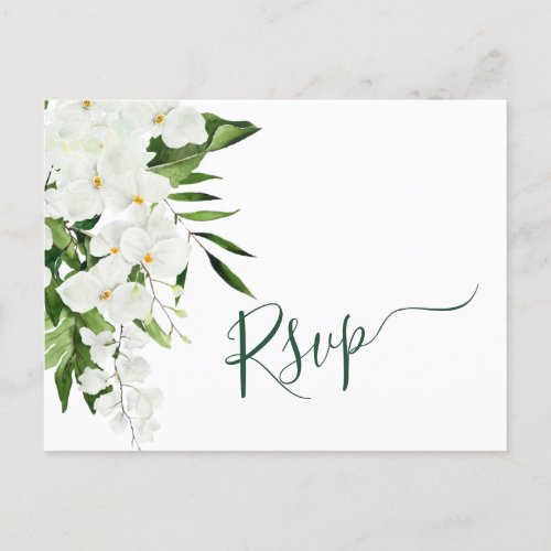 Elegant White Orchids Bohemian Wedding RSVP Postcard