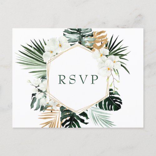 Elegant White Orchids Bohemian Wedding RSVP  Postcard