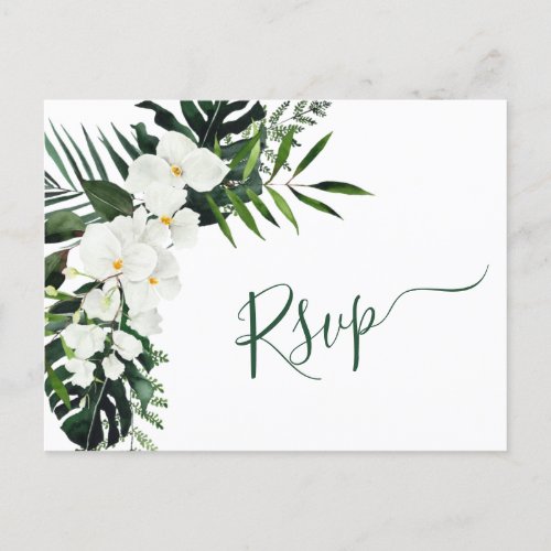 Elegant White Orchids Bohemian Wedding RSVP  Postcard