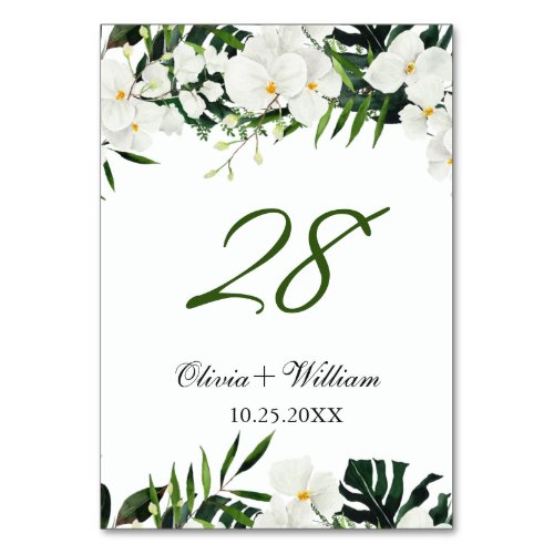 Elegant White Orchids Bohemian Wedding Table Number