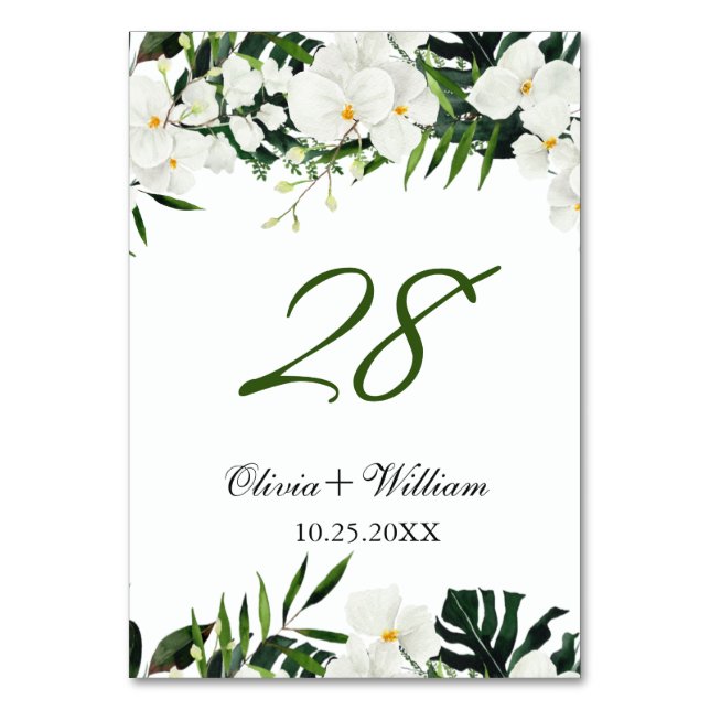 Elegant White Orchids Bohemian Wedding Table Number (Front)
