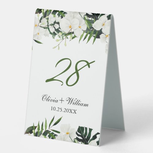 Elegant White Orchids Bohemian Wedding  Table Tent Sign
