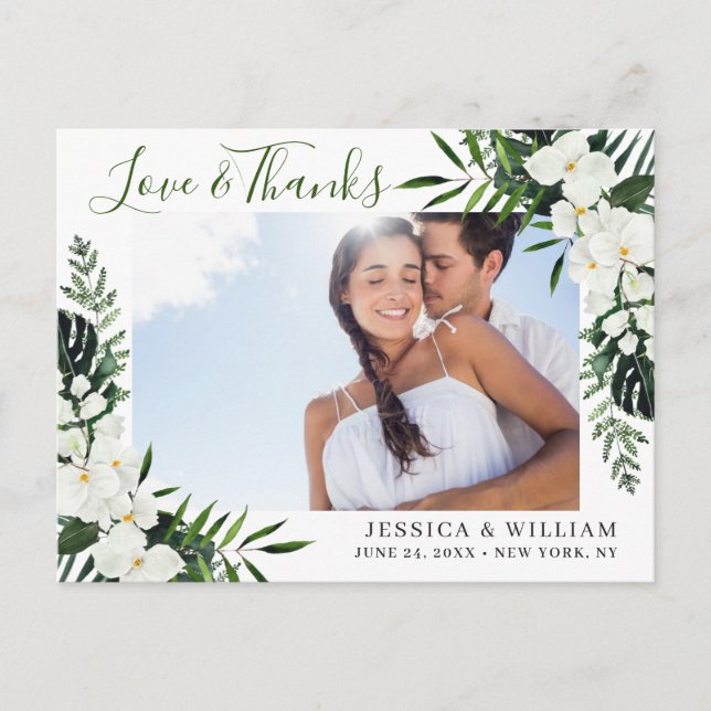 Elegant White Orchids Bohemian Wedding Thank You Postcard (Front)