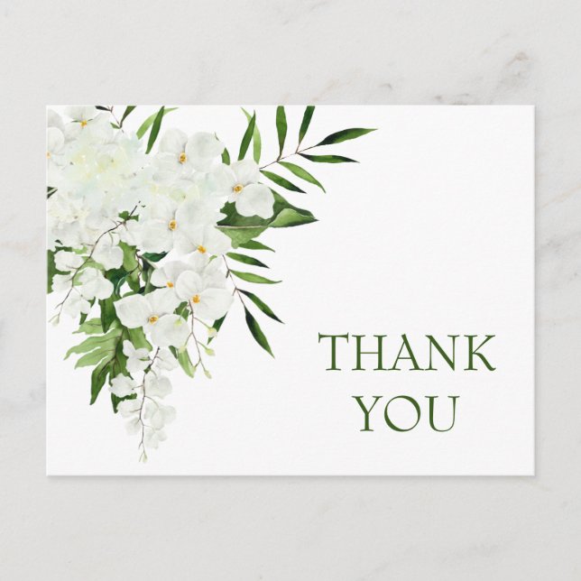 Elegant White Orchids Bohemian Wedding Thank You Postcard (Front)