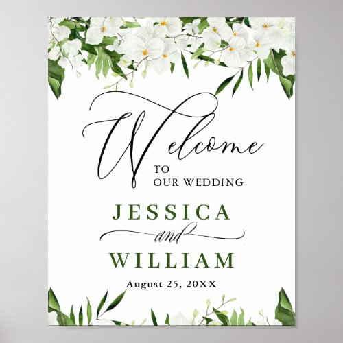 Elegant White Orchids Bohemian Wedding Welcome Poster