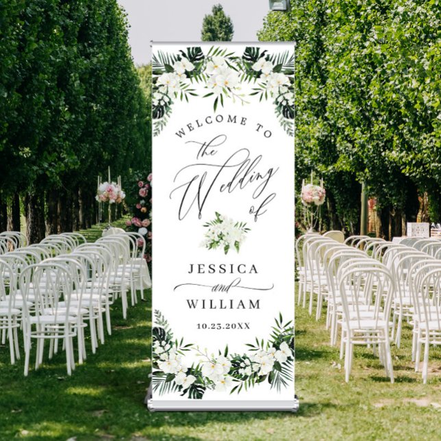Elegant White Orchids Bohemian Wedding Welcome Ret Retractable Banner (Creator Uploaded)