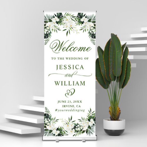 Elegant White Orchids Bohemian Wedding Welcome Retractable Banner