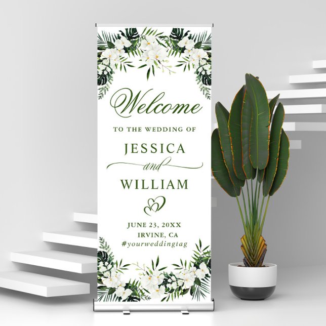 Elegant White Orchids Bohemian Wedding Welcome Retractable Banner (Creator Uploaded)