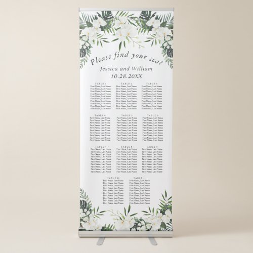 Elegant White Orchids Boho 11 Tables SEATING CHART Retractable Banner