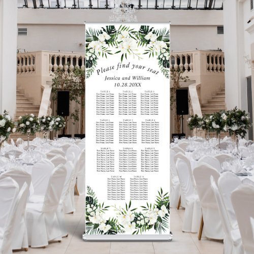 Elegant White Orchids Boho 11 Tables SEATING CHART Retractable Banner