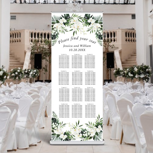 Elegant White Orchids Boho 12 Tables SEATING CHART Retractable Banner