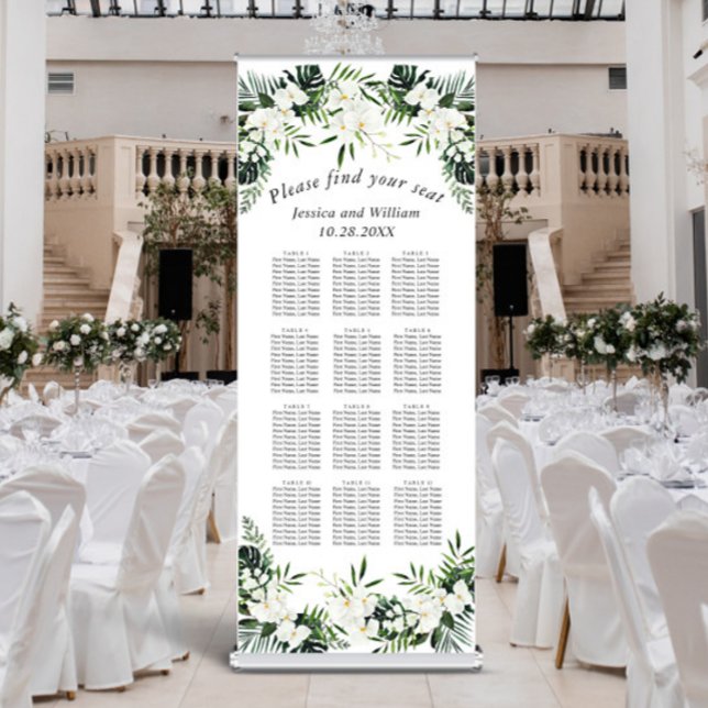 Elegant White Orchids Boho 12 Tables SEATING CHART Retractable Banner (Creator Uploaded)