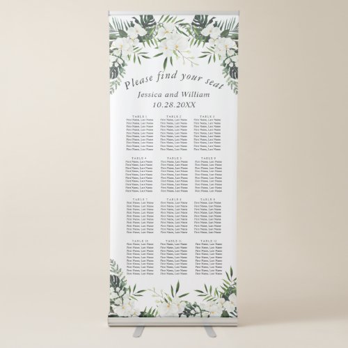 Elegant White Orchids Boho 12 Tables SEATING CHART Retractable Banner