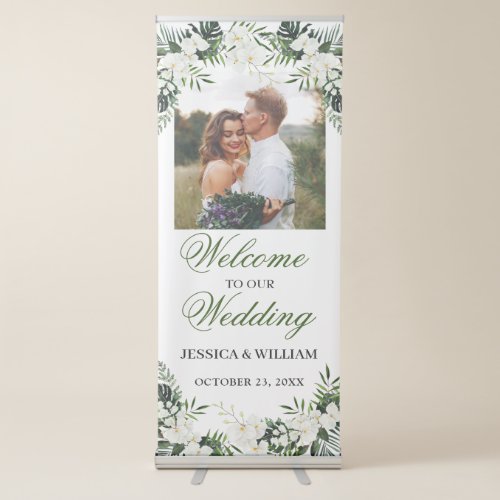 Elegant White Orchids Boho PHOTO Wedding Welcome R Retractable Banner