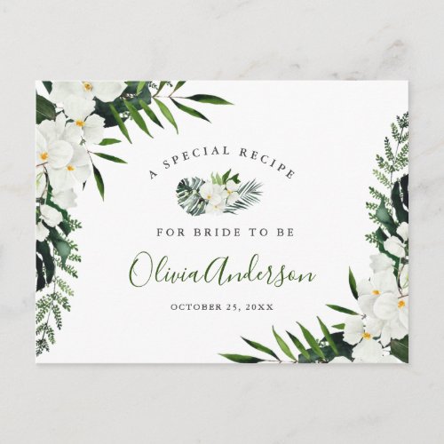 Elegant White Orchids Bridal Shower Recipe Card