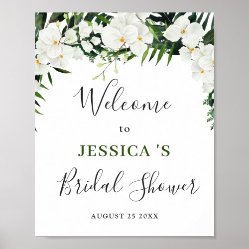 Elegant White Orchids BRIDAL SHOWER Welcome Sign
