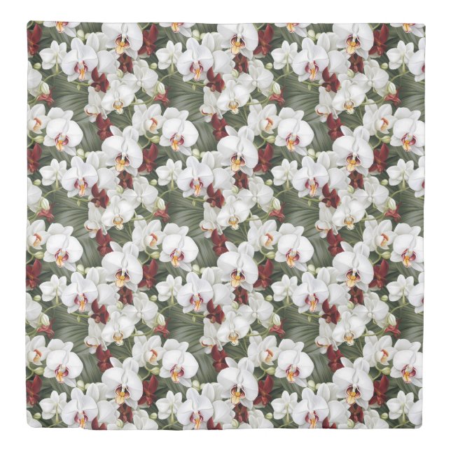 Elegant White Orchids Duvet Cover (Front)