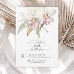 Elegant White Orchids Floral 70th Birthday Invitation<br><div class="desc">A beautiful tropical 70th birthday party invitation featuring watercolor floral white orchids with tinges of pink. This feminine tropical theme is a beautiful choice for celebrating a special milestone birthday. Trendy type face pairings make your text pop with style. Personalize the easy to use text template with your event details....</div>