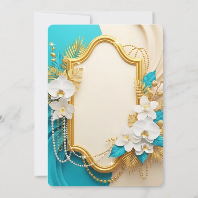 Elegant White Orchids Gold Frame Invitation (Front)