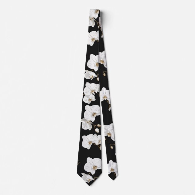Elegant White Orchids Neck Tie (Front)