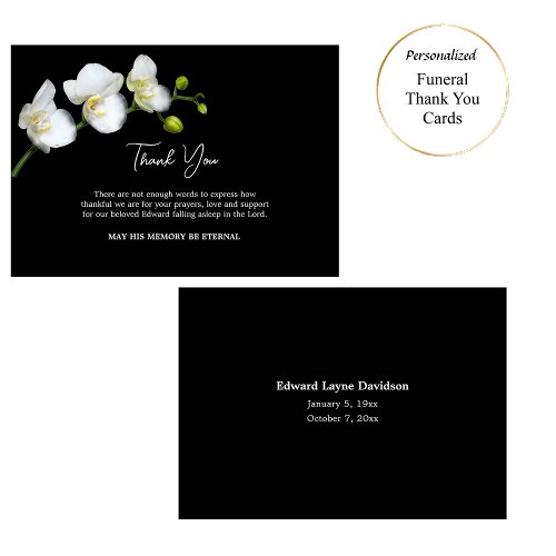 Elegant White Orchids Orthodox Christian Funeral Thank You Card
