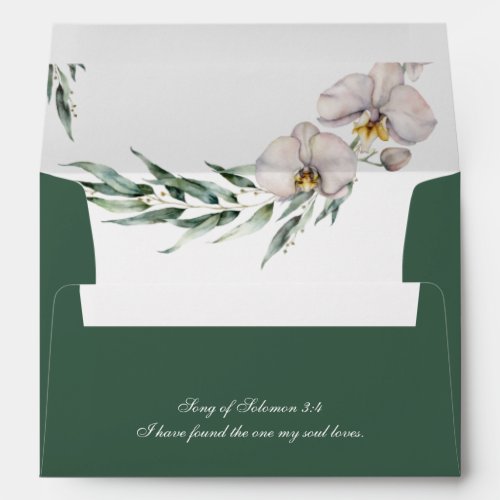 Elegant White Orchids Return Address Bible Green Envelope