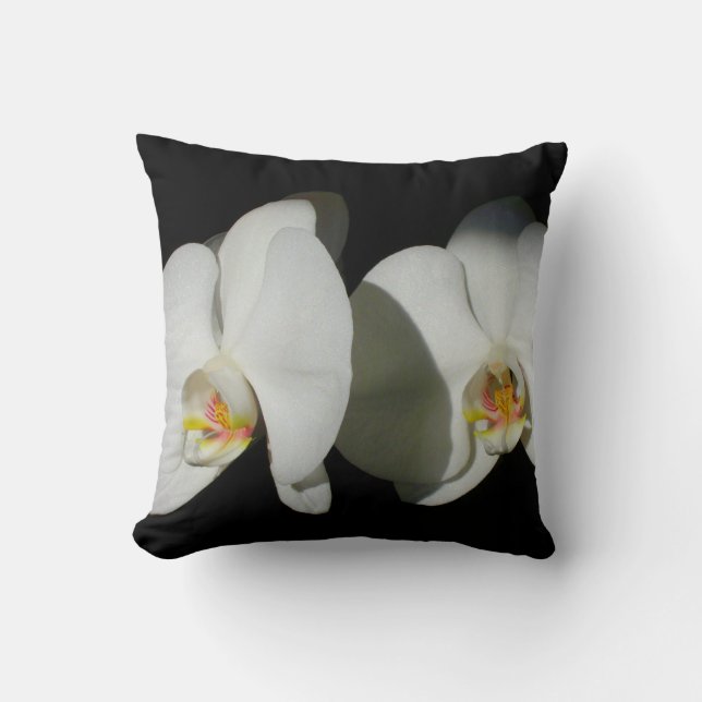 Elegant White Orchids, tropical floral photo Throw Pillow (Front)