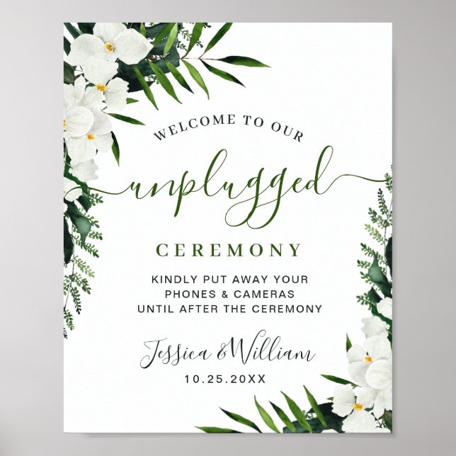 Elegant White Orchids Unplugged Wedding Ceremony  Poster (Front)