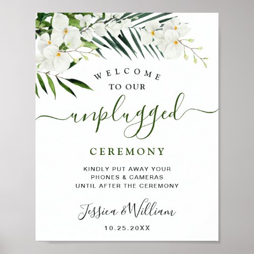 Elegant White Orchids Unplugged Wedding Ceremony Poster
