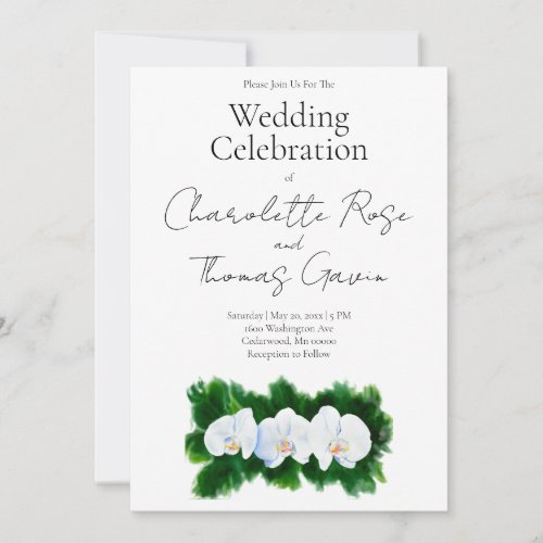 Elegant white orchids water color floral painting invitation