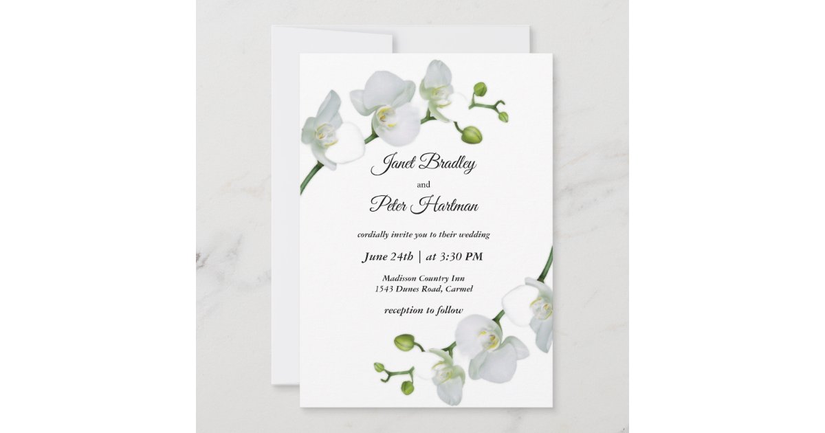 Elegant White Orchids Wedding Invitation 