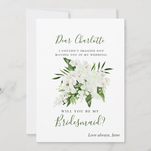 Elegant White Orchids Will You Be My Bridesmaid Invitation