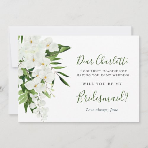 Elegant White Orchids Will You Be My Bridesmaid Invitation