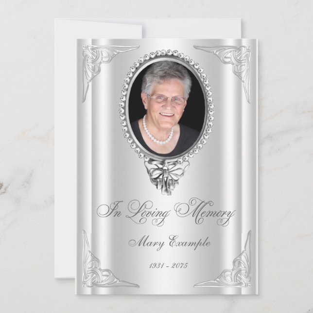 Elegant White Order of Service Mourning Cards (Front)