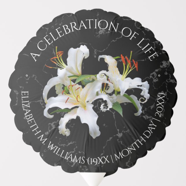 Elegant White Oriental Lilies Celebration of Life Balloon (Front)