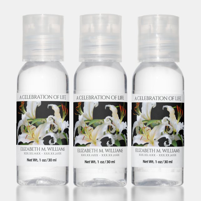 Elegant White Oriental Lilies Celebration of Life Hand Sanitizer (Set)