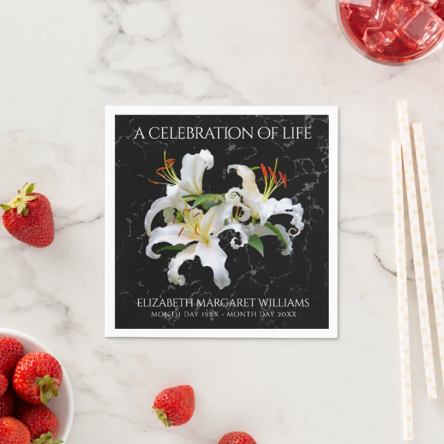 Elegant White Oriental Lilies Celebration of Life Napkins (Insitu)