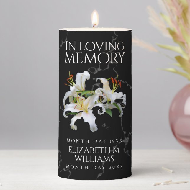 Elegant White Oriental Lilies Celebration of Life Pillar Candle (In Situ)