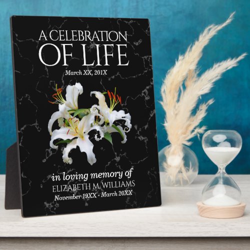 Elegant White Oriental Lilies Celebration of Life Plaque