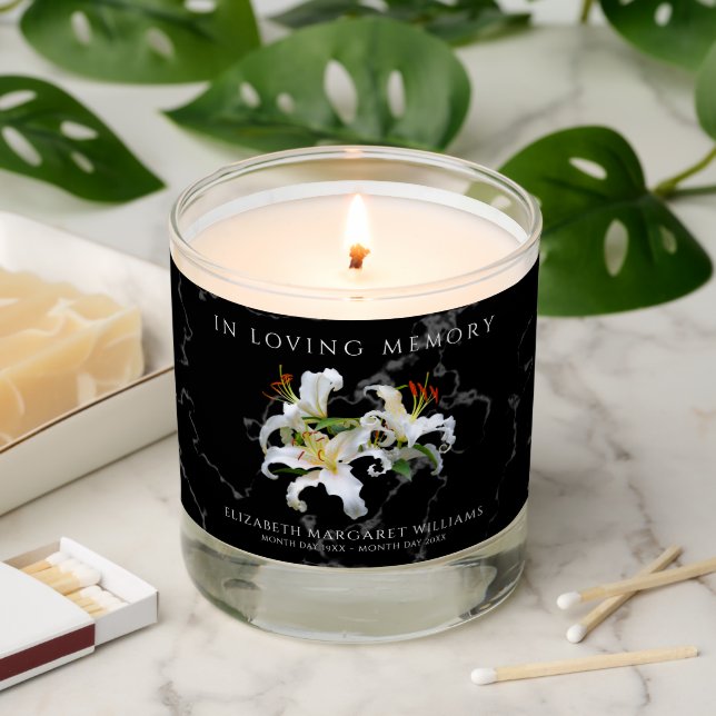 Elegant White Oriental Lilies In Loving Memory Scented Candle (Lit)