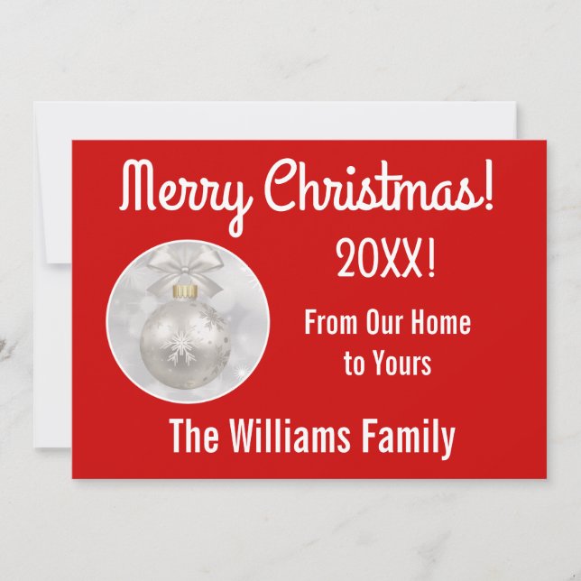 Elegant White Ornament Customize Christmas Card (Front)