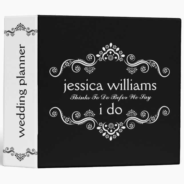 Elegant White Ornate White Frame 3 Ring Binder (Front/Spine)