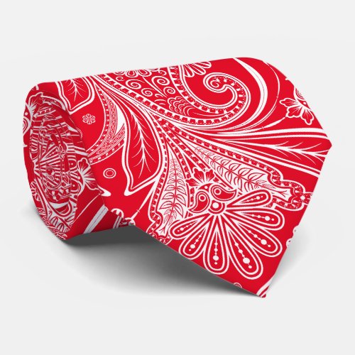Elegant White Paisley On Red Changeable Background Neck Tie