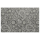 Elegant White Paisley Over Black Background Fabric