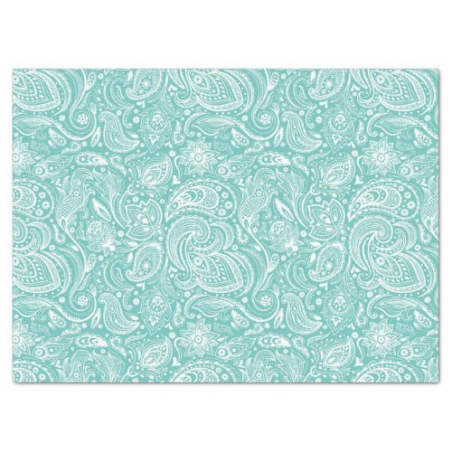 Elegant White Paisley Over Turquise Background Tissue Paper